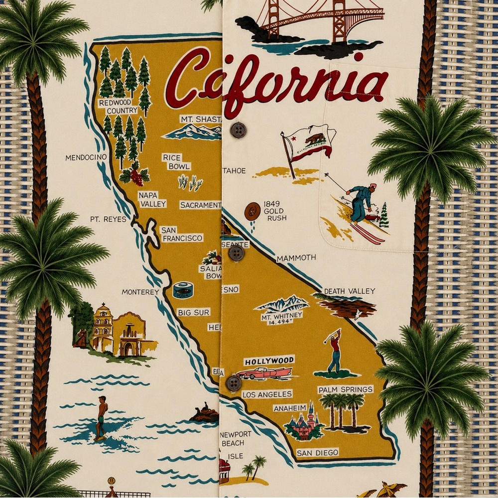 Reyn Spooner California Map Hawaiian Shirt XL Aloha Camp Shirt Vintage Y2K Retro - Picture 4 of 8